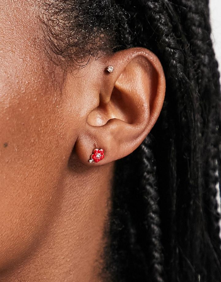 Pieces Flower Earring Studs In Red-pink