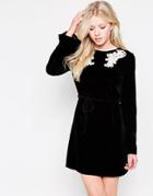 Motel Hailia Velvet Dress With Lace Detail - Black