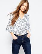 Asos Graphic Floral Deep V Blouse - Multi
