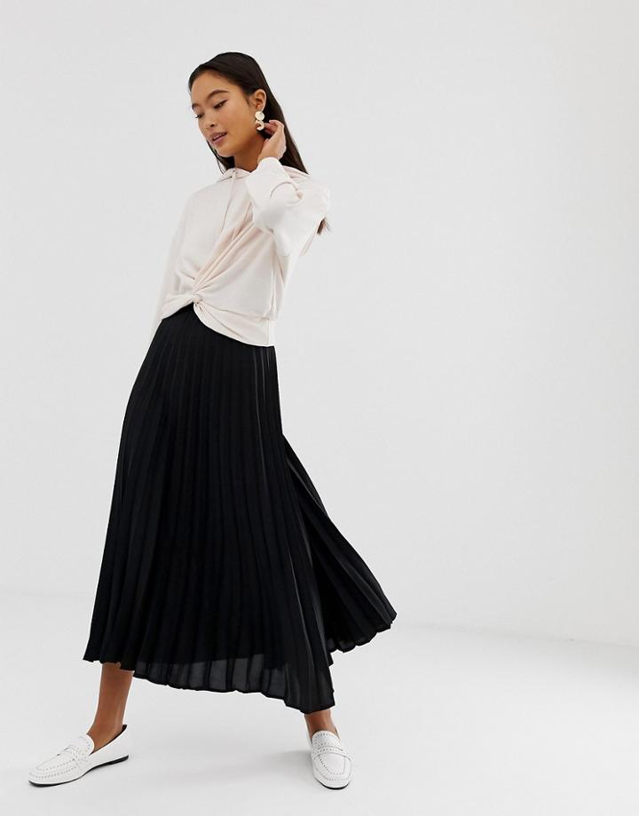 New Look Pleated Midi Skirt In Black - Black