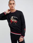 Another Influence Tiger Embroidery Ringer Sweat - Black