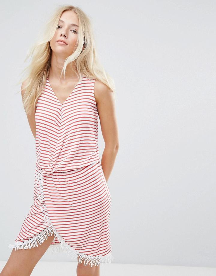 Blend She Simone Striped Wrap Dress - Red