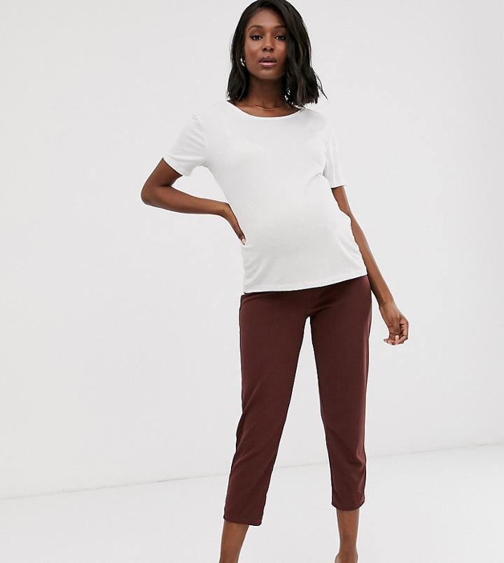 Asos Design Maternity Under The Bump Pull On Tapered Pants In Jersey Crepe-brown