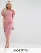 Asos Petite Puff Sleeve Midi Pencil Dress - Pink