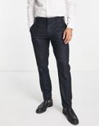 River Island Textured Slim Suit Pants In Navy Plaid