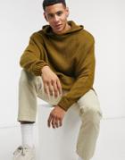 Asos Design Knitted Oversized Textured Hoodie In Olive Green