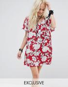 Reclaimed Vintage Mini Dress With Ruffle In Floral - Red