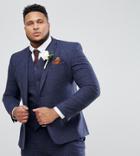 Asos Design Plus Wedding Super Skinny Suit Jacket In Blue Micro Check