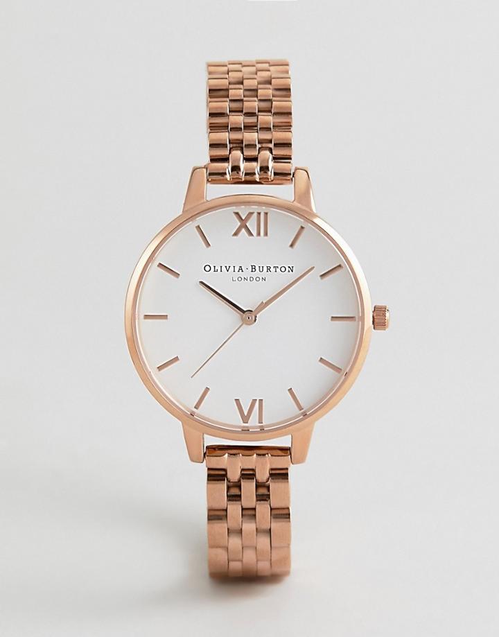 Olivia Burton Ob16dew01 White Demi Dial Bracelet Watch In Rose Gold