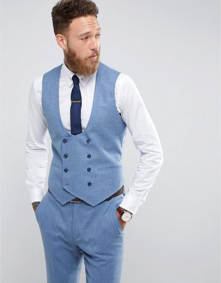 Asos Wedding Skinny Suit Vest In Airforce Blue Micro Texture - Blue