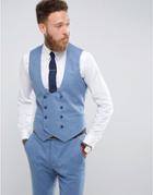 Asos Wedding Skinny Suit Vest In Airforce Blue Micro Texture - Blue