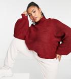 Threadbare Plus Veronica High Neck Sweater In Deep Red