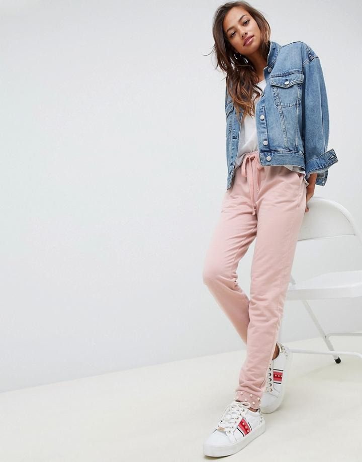 Asos Design Joggers With Pearl Cuffed Hem - Pink