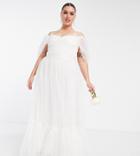 Lace & Beads Plus Bridal Cross Back Tulle Maxi Dress In Ivory-white