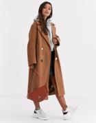 Asos Design Longline Textured Coat With Mixed Buttons - Orange