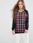 Qed London Knitted Sweater With Check Front - Red