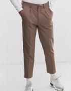 Asos Design Tapered Crop Smart Pants In Mushroom - Gray
