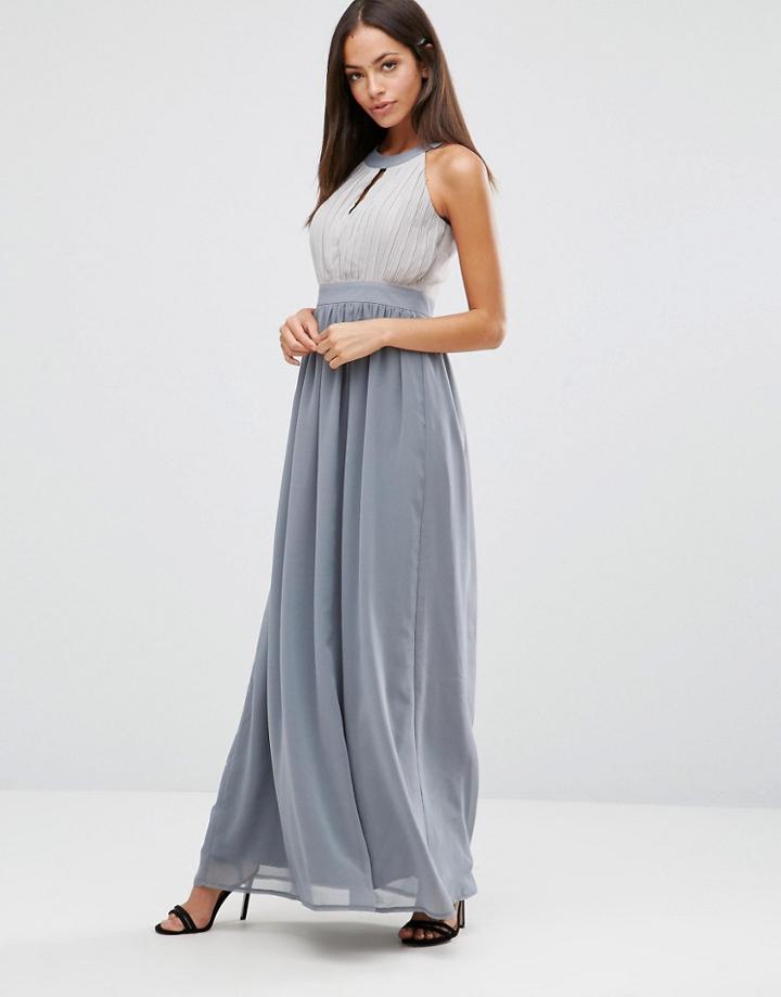 Club L Chiffon Maxi Dress With Keyhole And Pleat Detail - Gray