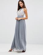 Club L Chiffon Maxi Dress With Keyhole And Pleat Detail - Gray