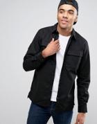 Pull & Bear Military Shirt With Double Pockets In Black - Black