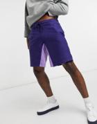 Asos Design Oversized Polar Fleece Shorts Set In Pastel Color Block-purple