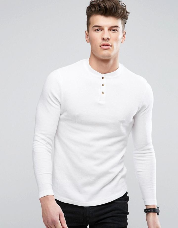 D-struct Henley Long Sleeve Top - White
