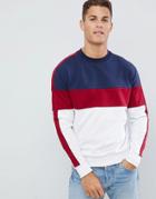New Look Sweat With Color Block In Burgundy - Red