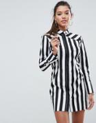Asos Leah Shirt Dress In Mono Stripe - Multi