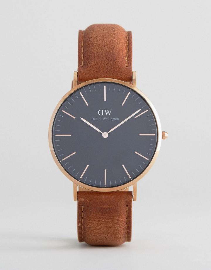 Daniel Wellington Classic Black Durham Leather Watch With Rose Gold Di