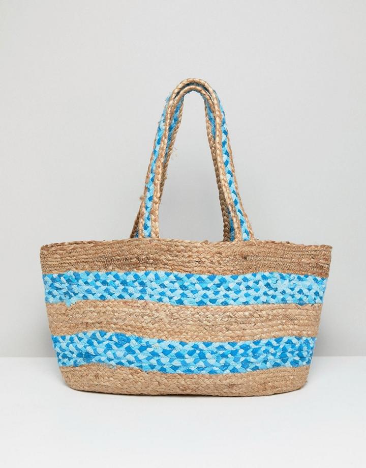 America & Beyond Hand Woven Structured Jute Beach Bag - Multi