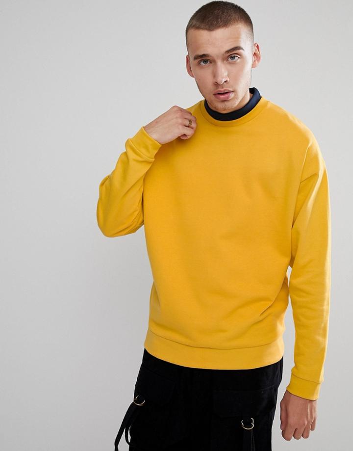 Asos Oversized Sweatshirt With Double Layer Neck - Navy