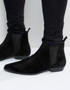 Asos Pointed Chelsea Boots In Black Suede - Black