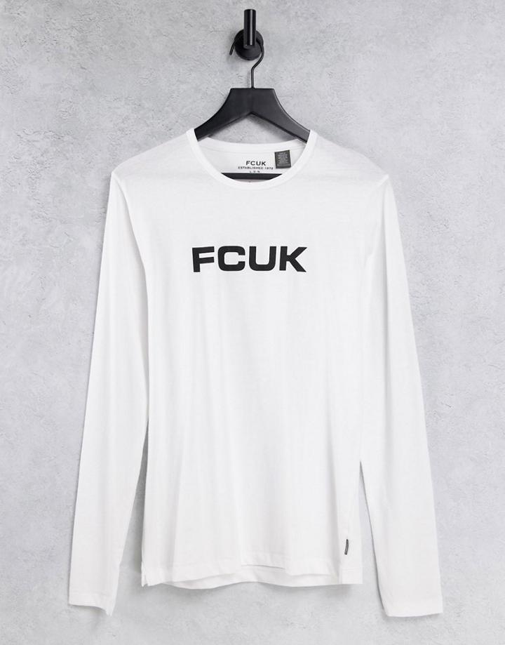 Fcuk Long Sleeve Logo Top In White