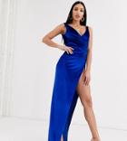 Asos Design Tall Cowl Back Velvet Maxi Dress-blue