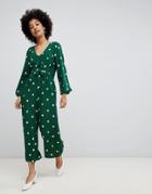 Nobody's Child Long Sleeve Jumpsuit In Spot - Green