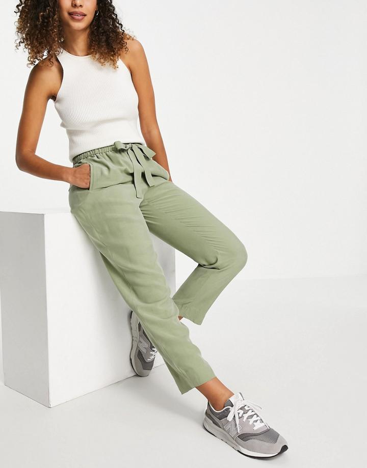 & Other Stories Cupro Slim Leg Pants In Khaki-green
