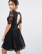 Amy Lynn Short Lace Skater Dress With Open Back - Black