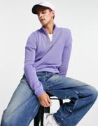 Asos Design Midweight Half Zip Cotton Sweater In Lilac-purple