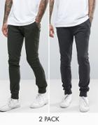 Asos Super Skinny Joggers 2 Pack In Khaki/charcoal Marl Save - Multi