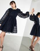 Asos Edition Embroidered Mini Smock Dress In Navy