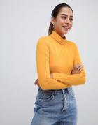 Asos Design Turtleneck Crop Top With Long Sleeve In Mustard - Yellow
