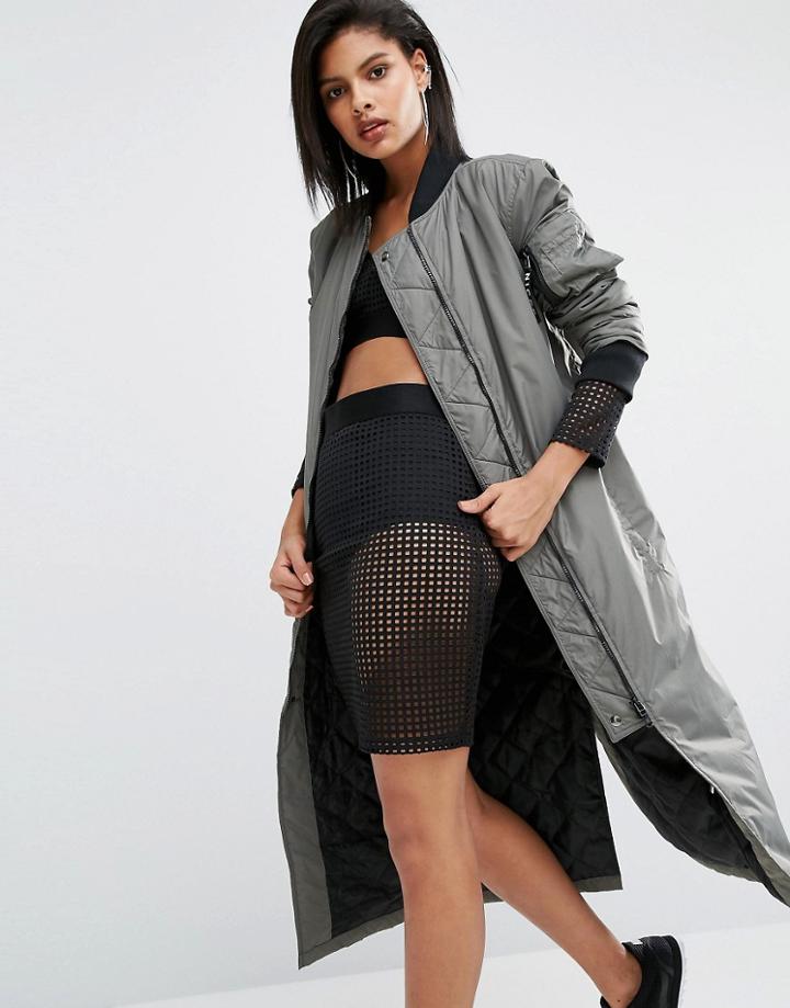 Nicce London Longline Maxi Bomber Jacket - Green