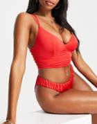 Asos Design Fuller Bust Mesh Crop Bikini Top With T Back In Red