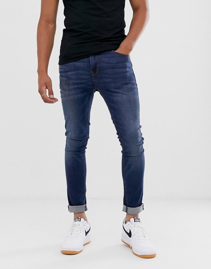 Asos Design 'cigarette' Skinny Jeans In Dark Wash-blue