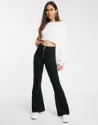 Stradivarius Elastic Flare Pants With Zip Detail In Black
