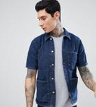 Nudie Jeans Svante Stripe Denim Worker Short Sleeve Shirt - Navy