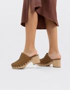Stradivarius Suede Clogs In Brown
