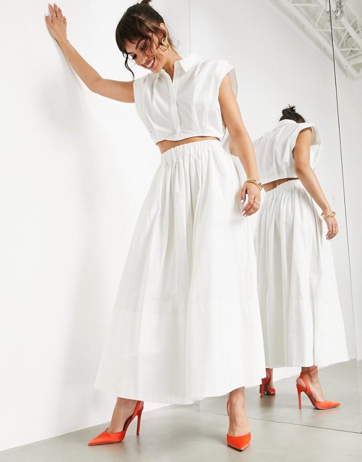 Asos Edition Full Cotton Midi Skirt In White