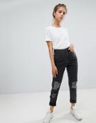 Noisy May Distressed Mom Jean - Black