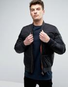 Asos Quilted Bomber Jacket With Ma1 Pocket In Black - Black